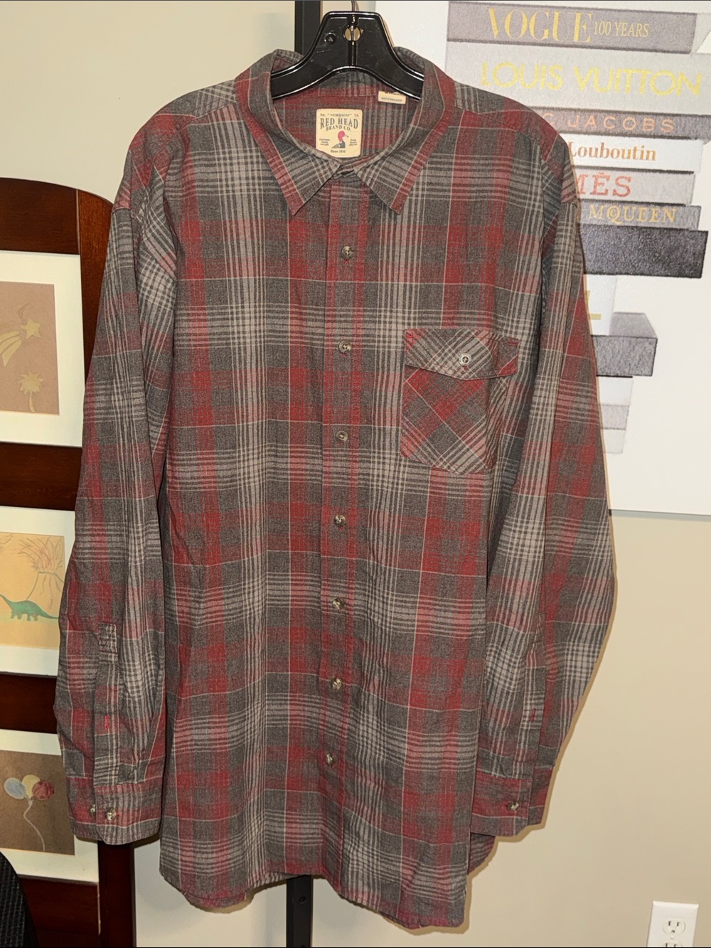 RedHead Men's Red and Gray Plaid Long-Sleeve Button-Down Shirt